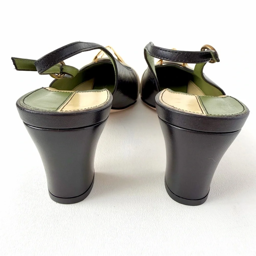 GUCCI || Usagi Half Moon Slingback Pumps Black Cream EU 40